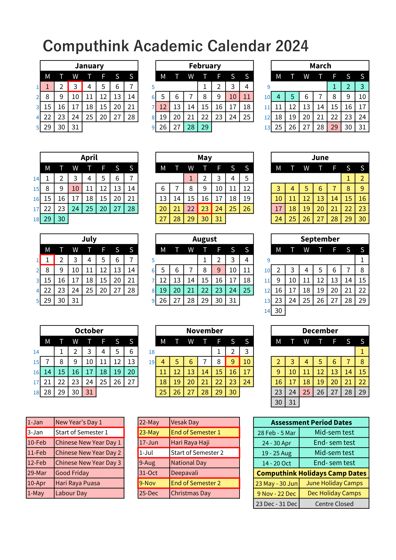 Regular Classes 2024 Calendar